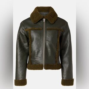 Peter Som Dark Green Faux Leather with Sherpa Trim Jacket